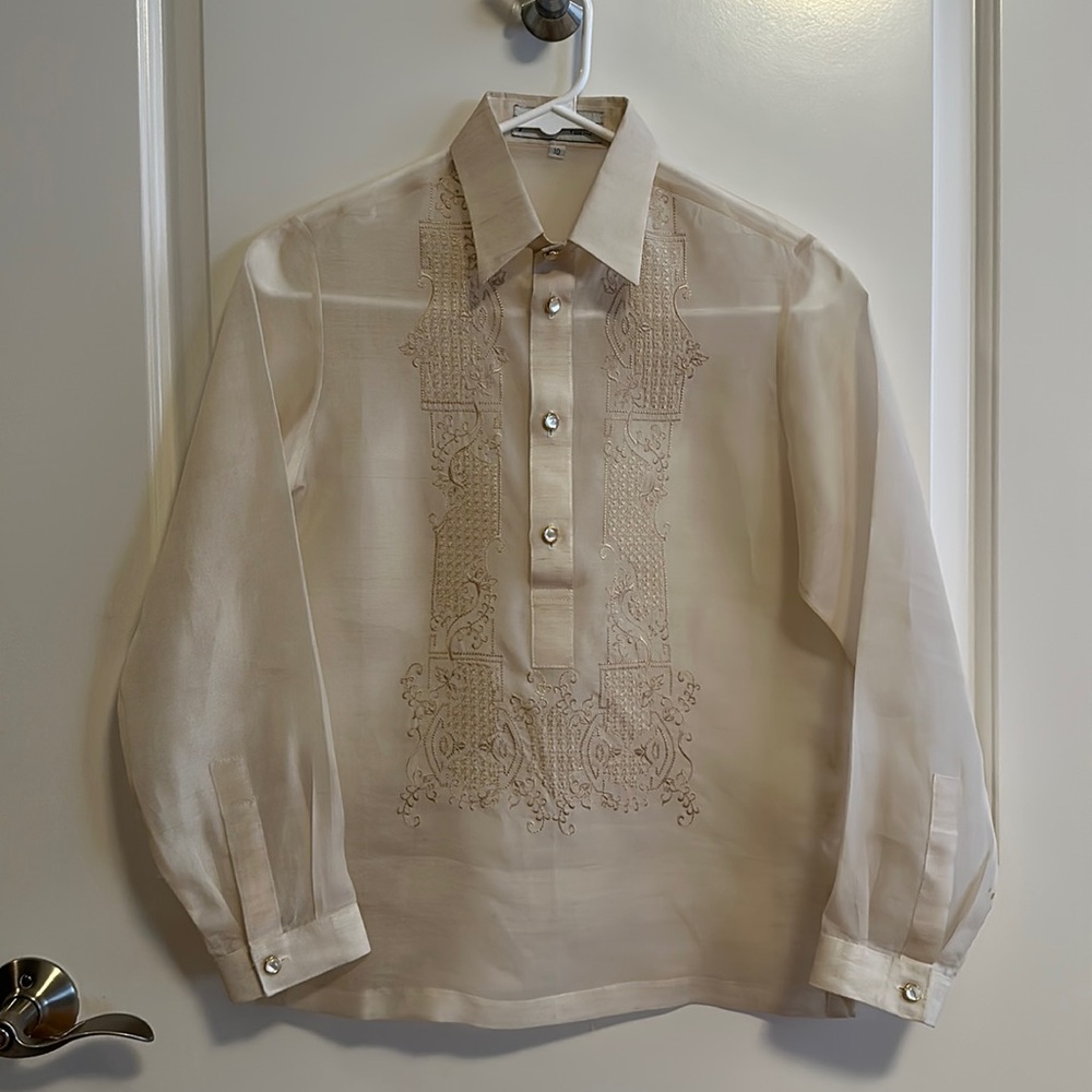 Boys Barong Tagalog 100% Silk Top Sz 10